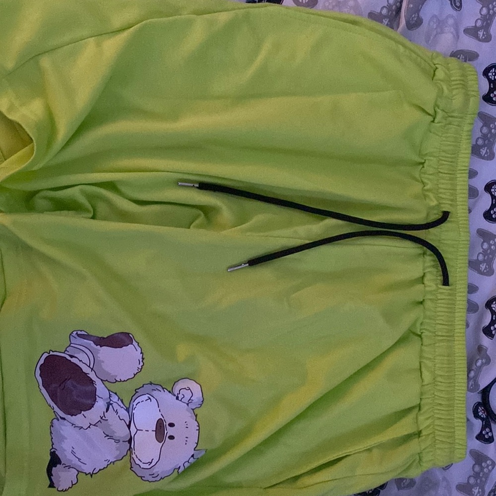 Neon yellow shorts with bear